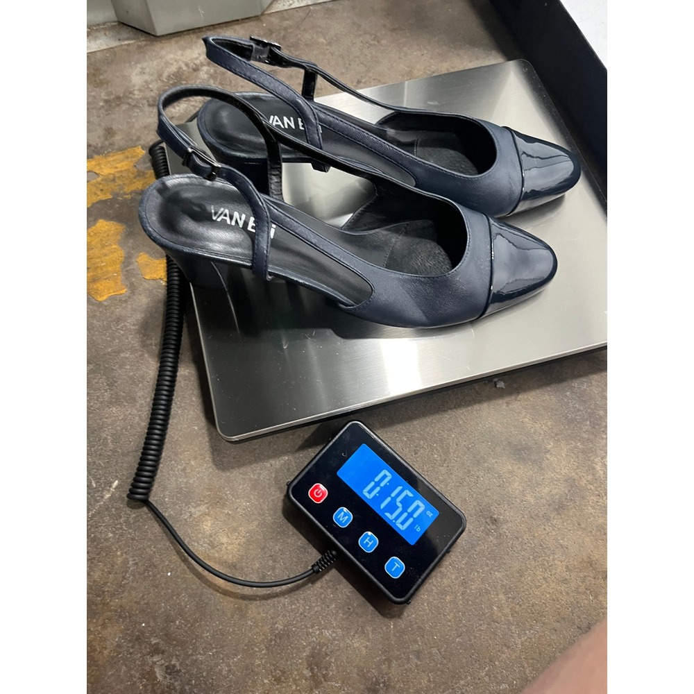 Women Faux Leather Slingback Heels 8.5 Blue Round Toe Chic Minimalist Capsule - Picture 10 of 10